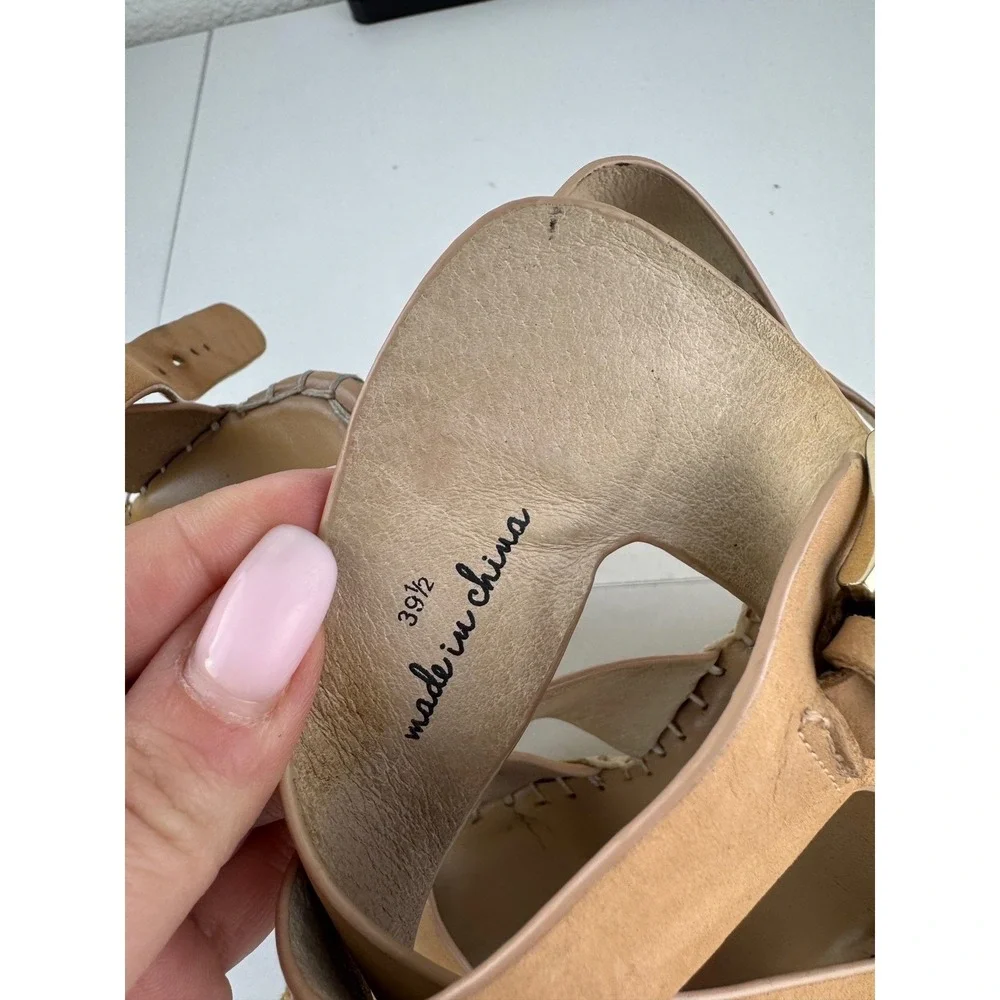 Joie Kaelyn‎ Tan Leather Espadrille Wedge Sandals Size 39.5 8.5 Brunch Festival